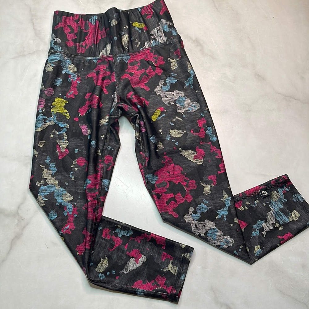 Terez Colorful Camo Splash Leggings High Rise Crop Size S